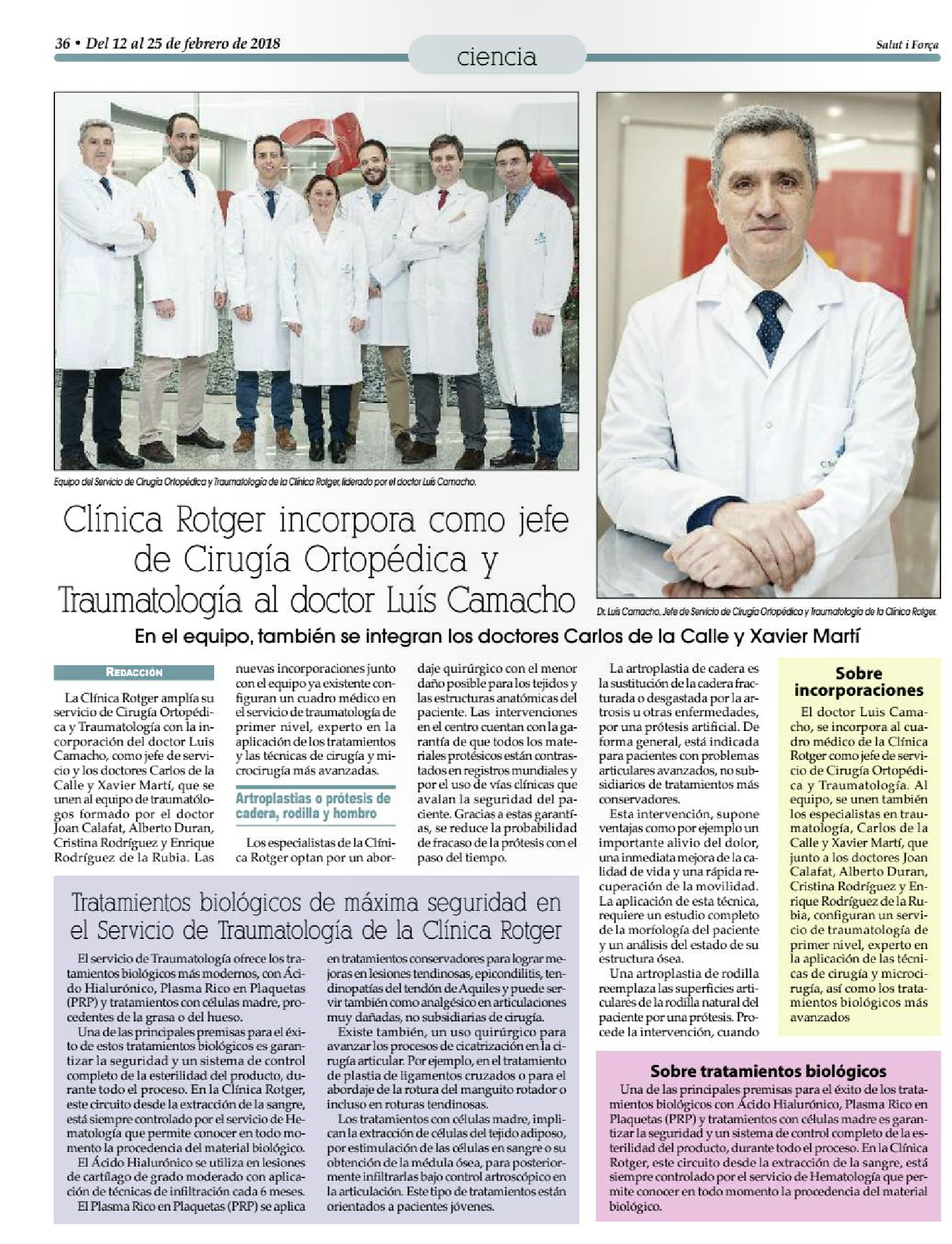 Clínica Rotger incorpora como jefe de Cirugía Ortopédica y Traumatología al Doctor Luís Camacho.