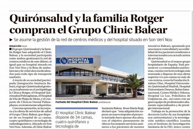 Quirónsalud Adquisición Clínic Balear