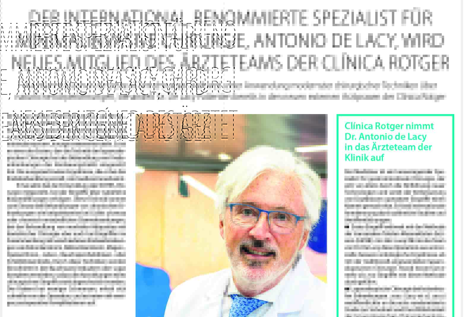 Der international renommierte spezialist für minimalinvasive chirurgie, Antonio De Lacy, wird neues mitglied des ärzteteams der Clínica Rotger.