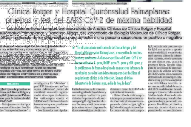Reportaje Test PCR de máxima precisión del Laboratorio de Clínica Rotger y Hospital Quirónsalud Palmaplanas