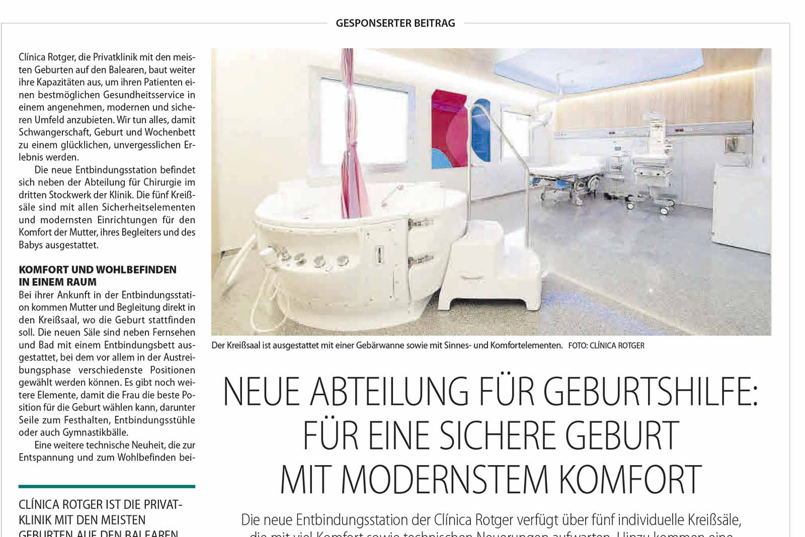 Neue abteilung für geburtshilfe Rotger Klinik