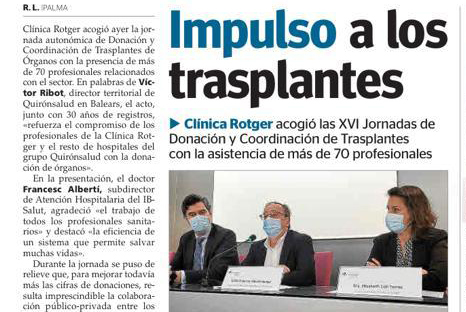 Clínica Rotger acoge las XVI Jornadas de Donación y Coordinación de Trasplantes