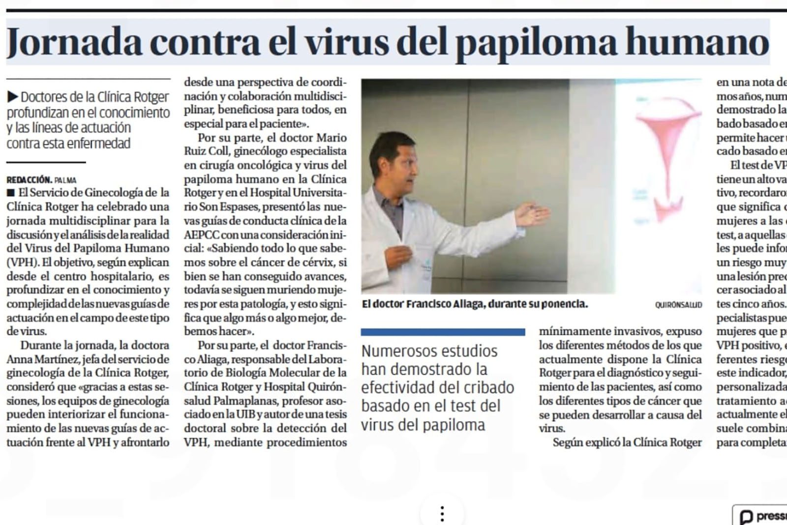 DM - Jornada Virus Papiloma Humano - Clínica Rotger- Hospital-Mallorca