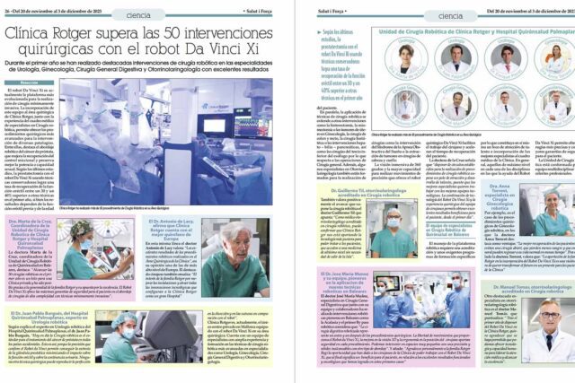 Clínica Rotger supera las 50 intervenciones quirúrgicas con el robot Da Vinci Xi