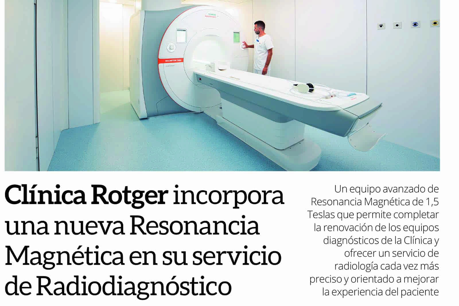 DM - Clínica Rotger incorpora una nueva Resonancia Magnética en su servicio de Radiodiagnóstico