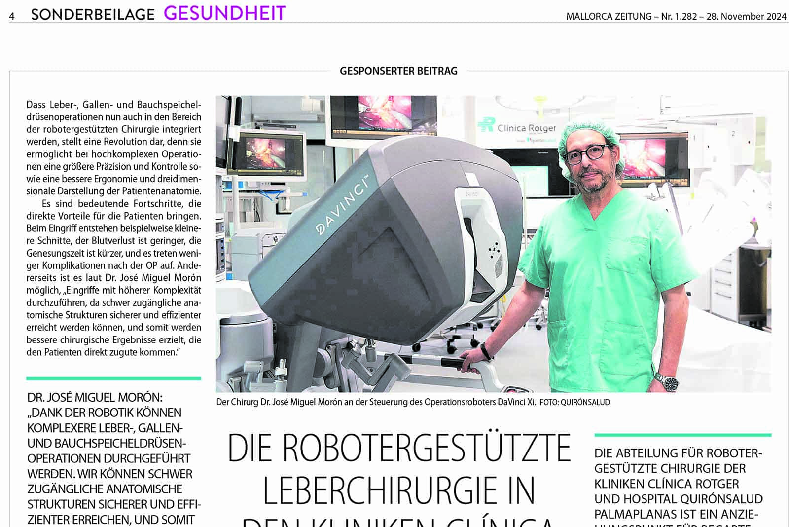 DIE ROBOTERGESTÜTZTE LEBERCHIRURGIE IN DEN KLINIKEN CLÍNICA ROTGER