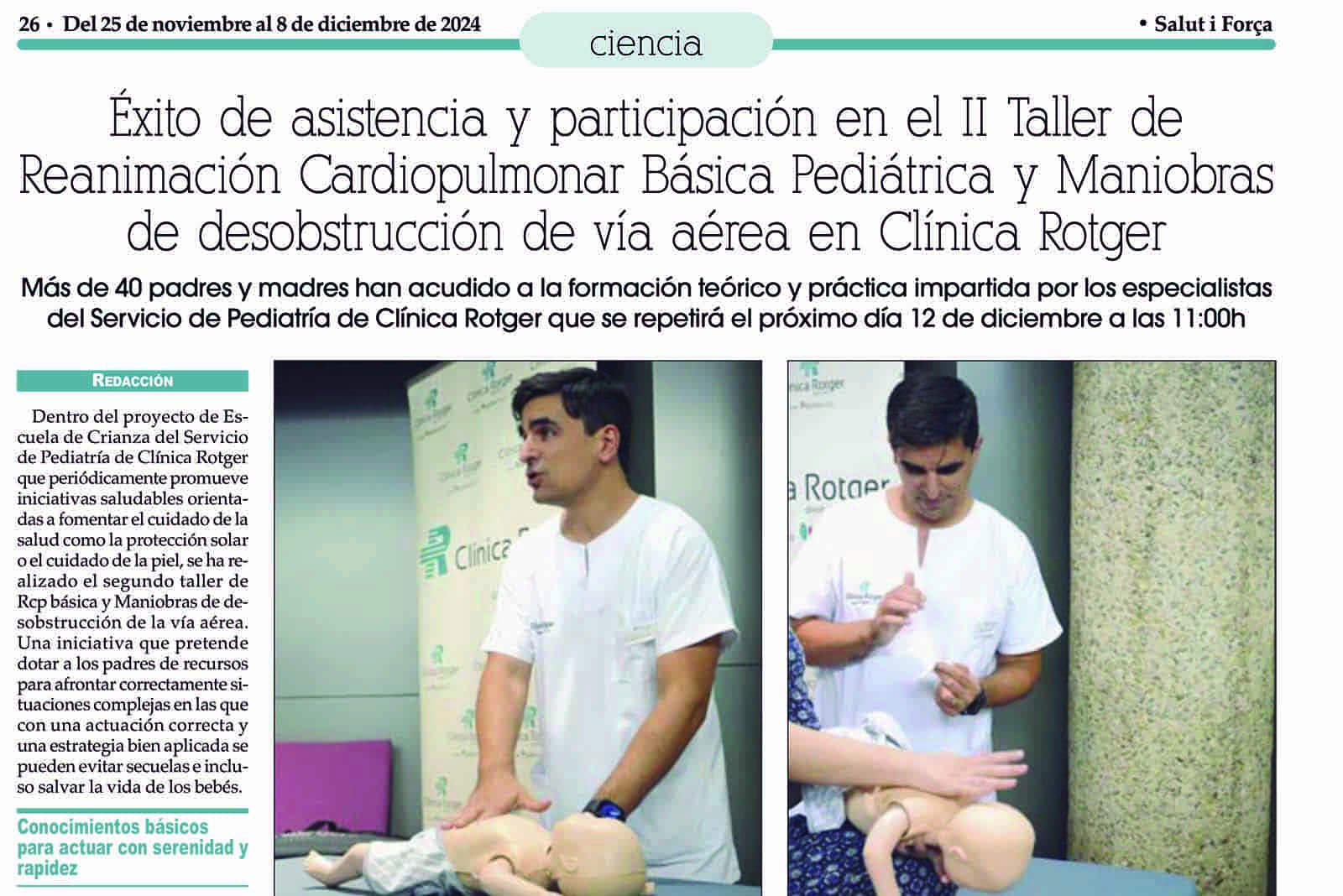 Éxito de asistencia y participación en el II Taller de Reanimación Cardiopulmonar Básica Pediátrica y Maniobras de desobstrucción de vía aérea en Clínica Rotger