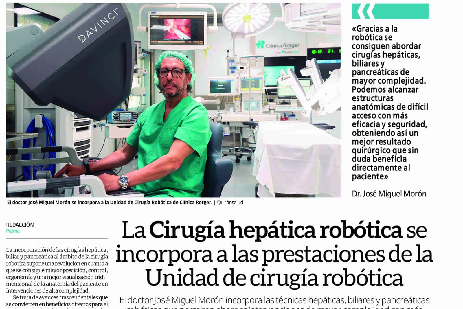 La Cirugía Hepática Robótica se incorpora a las prestaciones de la Unidad de Cirugía Robótica