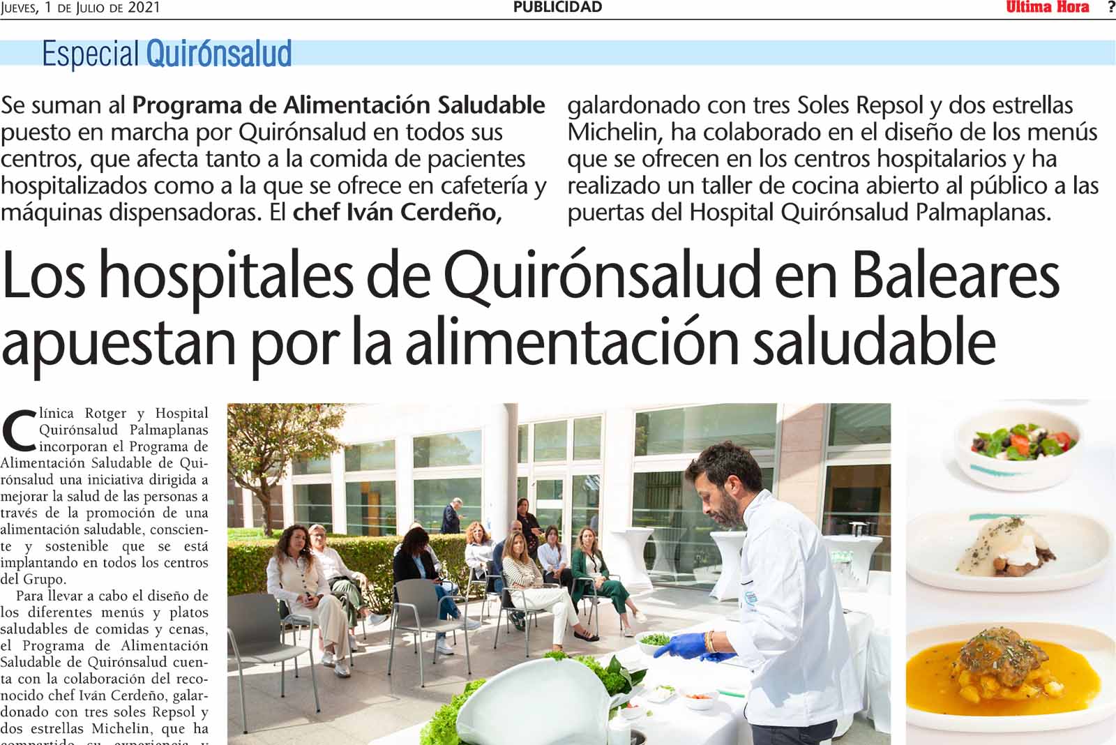 Los hospitales de Quirónsalud en Baleares apuestan por la alimentación saludable.