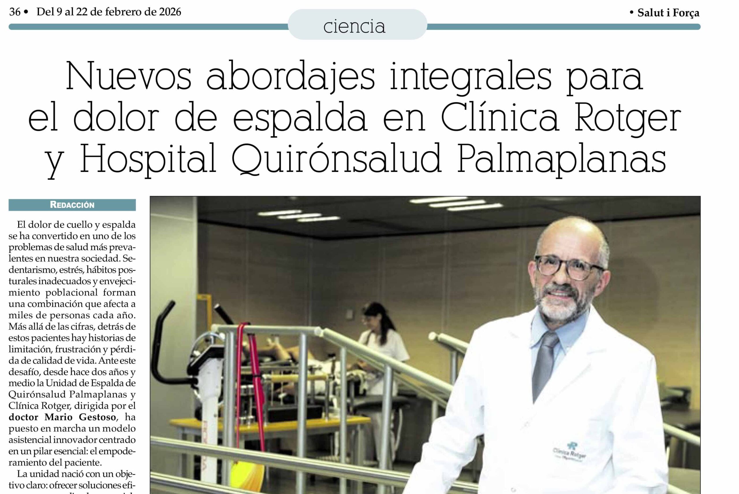 Nuevos abordajes integrales para el dolor de espalda en Clínica Rotger y Hospital Quirónsalud Palmaplanas
